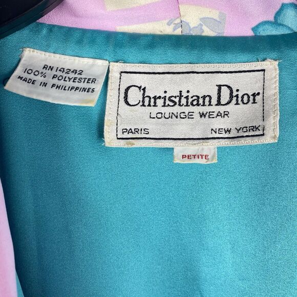Vintage Christian Dior Floral Robe Medium Petite Lavender Cottage-core NO BELT - Picture 6 of 15
